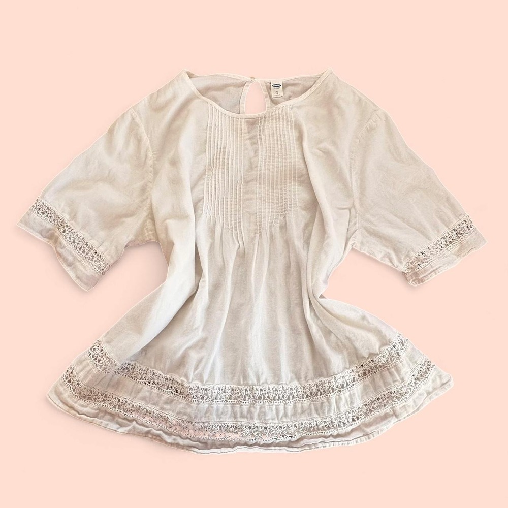 XL Old Navy White Boho Lace Trim Peasant Top